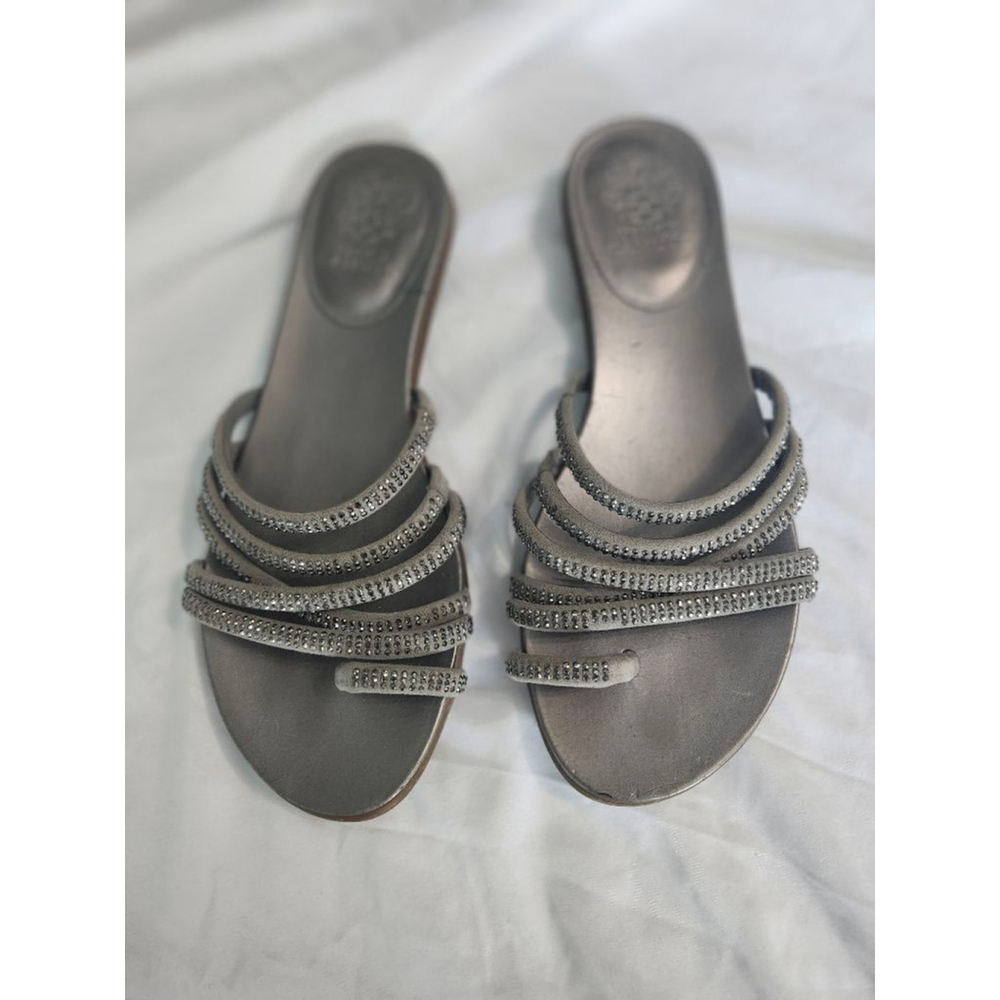 Vince Camuto Silver Rhinestone Flat Sandals Size 9